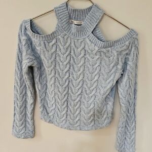Zara Blue Off-the-Shoulder Sweater Cable Knit
